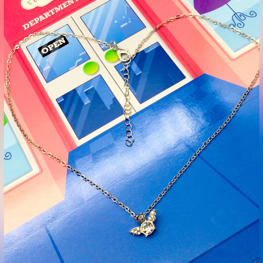 Crystal angel wings pendant necklace. New .